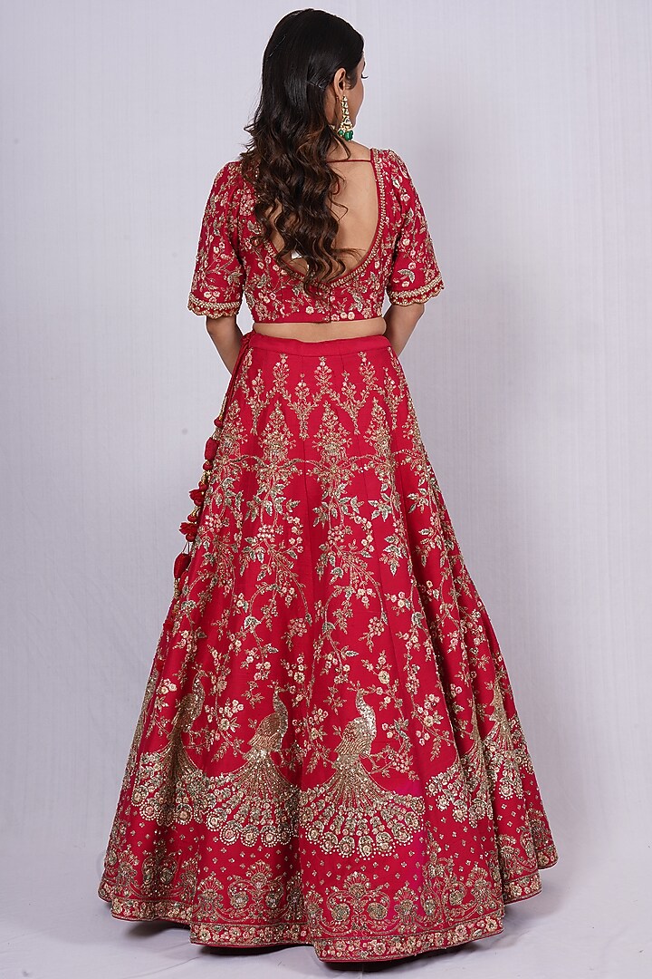 Crimson Red Embroidered Bridal Lehenga Set by Tassels at Pernia's Pop Up Shop