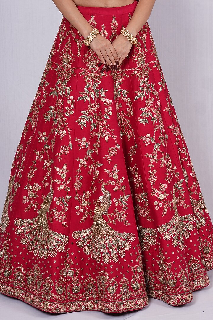 Crimson Red Embroidered Bridal Lehenga Set by Tassels at Pernia's Pop Up Shop