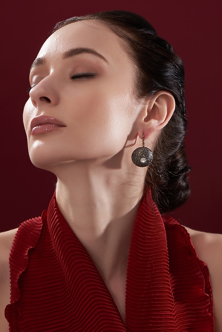 Two Tone Finish Diamond Dangler Earrings In Sterling Silver by The Alchemy Studio at Pernia's Pop Up Shop