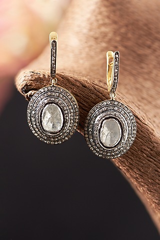 Two Tone Finish Diamond Dangler Earrings In Sterling Silver by The Alchemy Studio