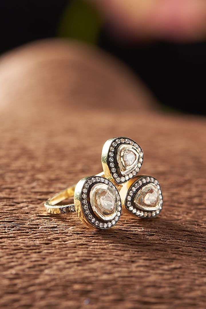 Two Tone Finish Diamond Ring In Sterling Silver by The Alchemy Studio at Pernia's Pop Up Shop