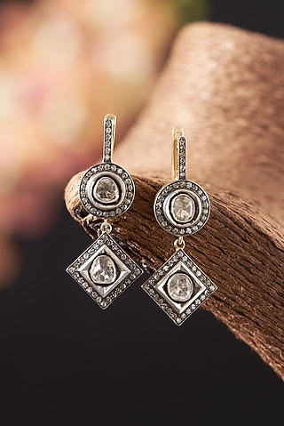 Two Tone Finish Diamond Dangler Earrings In Sterling Silver by The Alchemy Studio