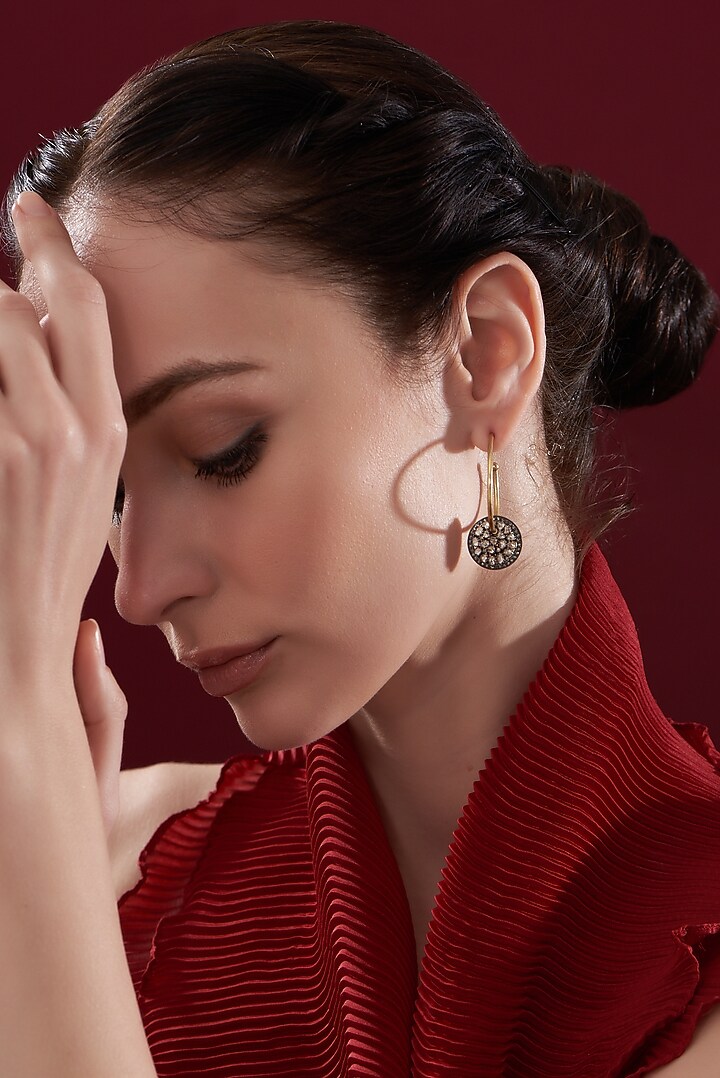 Two Tone Finish Diamond Dangler Earrings In Sterling Silver by The Alchemy Studio at Pernia's Pop Up Shop