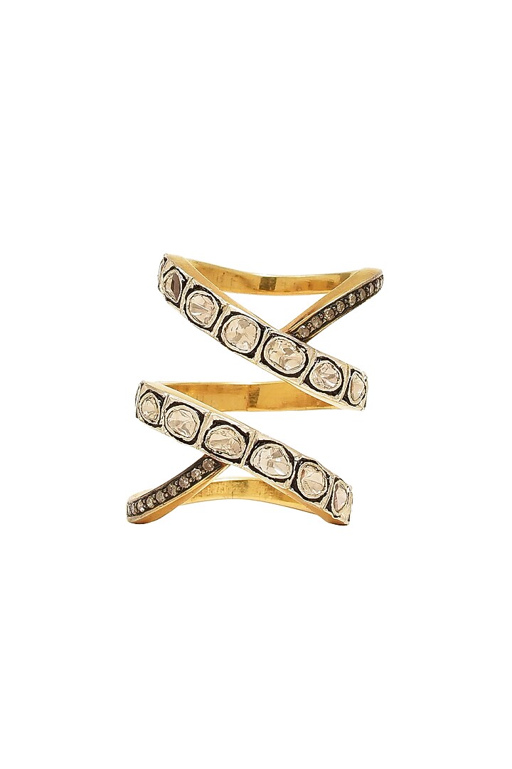 Two Tone Finish Polki Ring In Sterling Silver by The Alchemy Studio at Pernia's Pop Up Shop