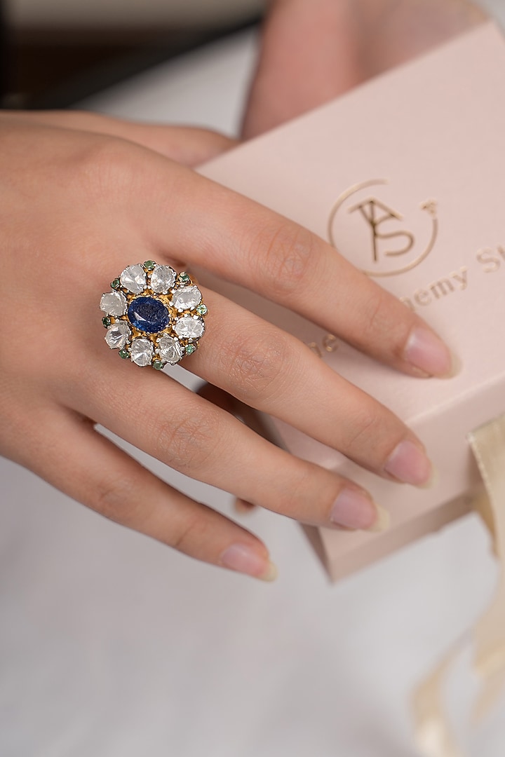 Black Rhodium And Gold Finish Diamond Ring by The Alchemy Studio at Pernia's Pop Up Shop
