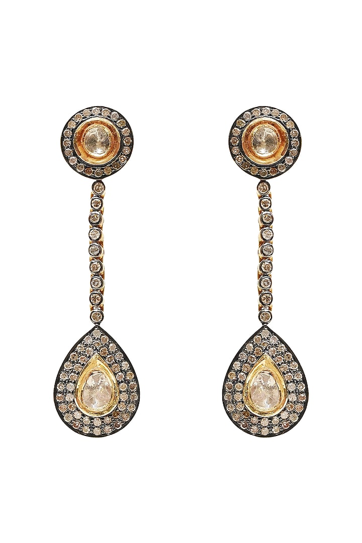 Two Tone Finish Uncut Diamond Earrings In Sterling Silver by The Alchemy Studio