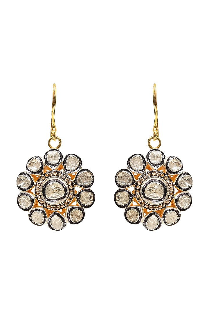 Two Tone Finish Diamond Earrings In Sterling Silver by The Alchemy Studio at Pernia's Pop Up Shop