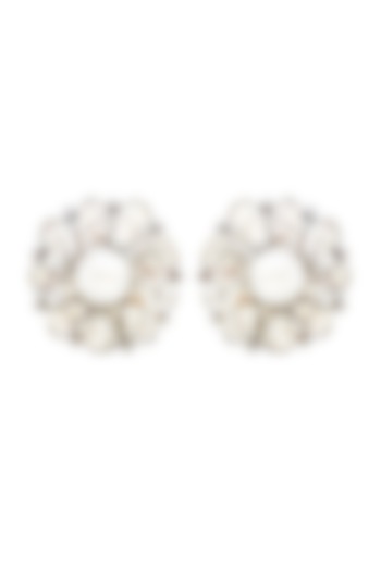 Two-Tone Finish Pearl Stud Earrings In Sterling Silver by The Alchemy Studio at Pernia's Pop Up Shop