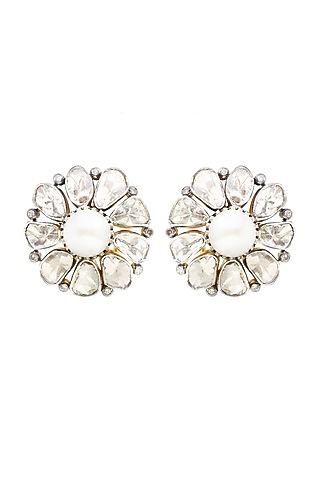 Two-Tone Finish Pearl Stud Earrings In Sterling Silver by The Alchemy Studio
