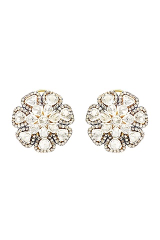 Two-Tone Finish Diamond Polki Stud Earrings In Sterling Silver by The Alchemy Studio