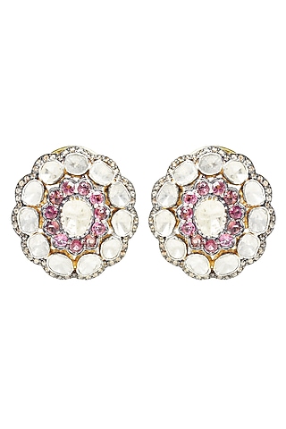Two-Tone Finish Ruby Stud Earrings In Sterling Silver by The Alchemy Studio