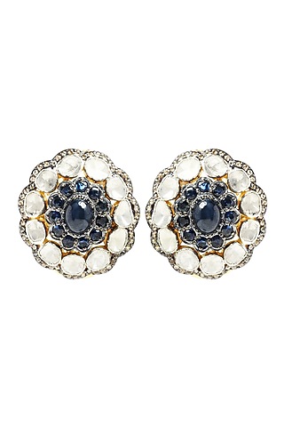 Two-Tone Finish Sapphire Stud Earrings In Sterling Silver by The Alchemy Studio