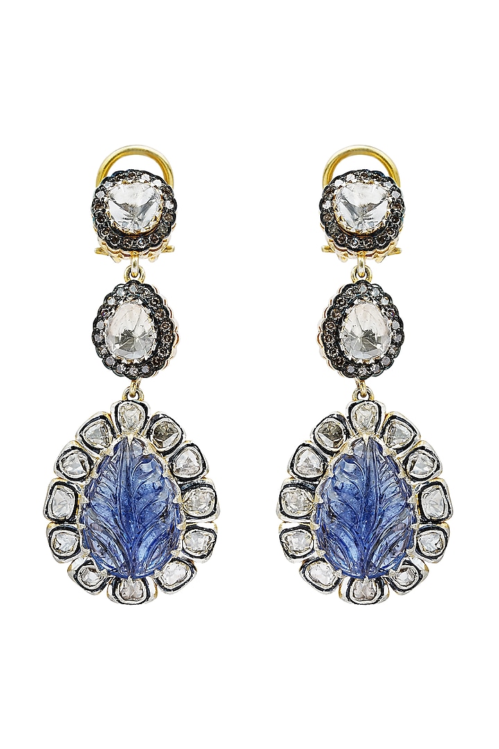 Two-Tone Finish Sapphire & Tanzanite Dangler Earrings In Sterling Silver by The Alchemy Studio