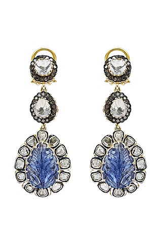 Two-Tone Finish Sapphire & Tanzanite Dangler Earrings In Sterling Silver by The Alchemy Studio