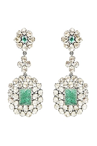 Two-Tone Finish Zambian Emerald Dangler Earrings In Sterling Silver by The Alchemy Studio