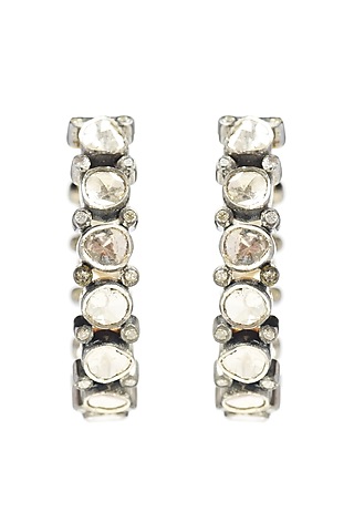 Two-Tone Finish Diamond Polki Scalloped Hoop Earrings In Sterling Silver by The Alchemy Studio