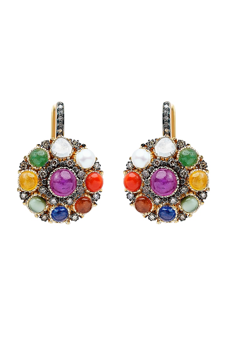 Two-Tone Finish Diamond Polki Dangler Earrings In Sterling Silver by The Alchemy Studio at Pernia's Pop Up Shop