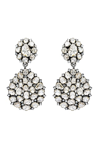 Two-Tone Finish Diamond Polki & Rose-Cut Diamond Dangler Earrings In Sterling Silver by The Alchemy Studio