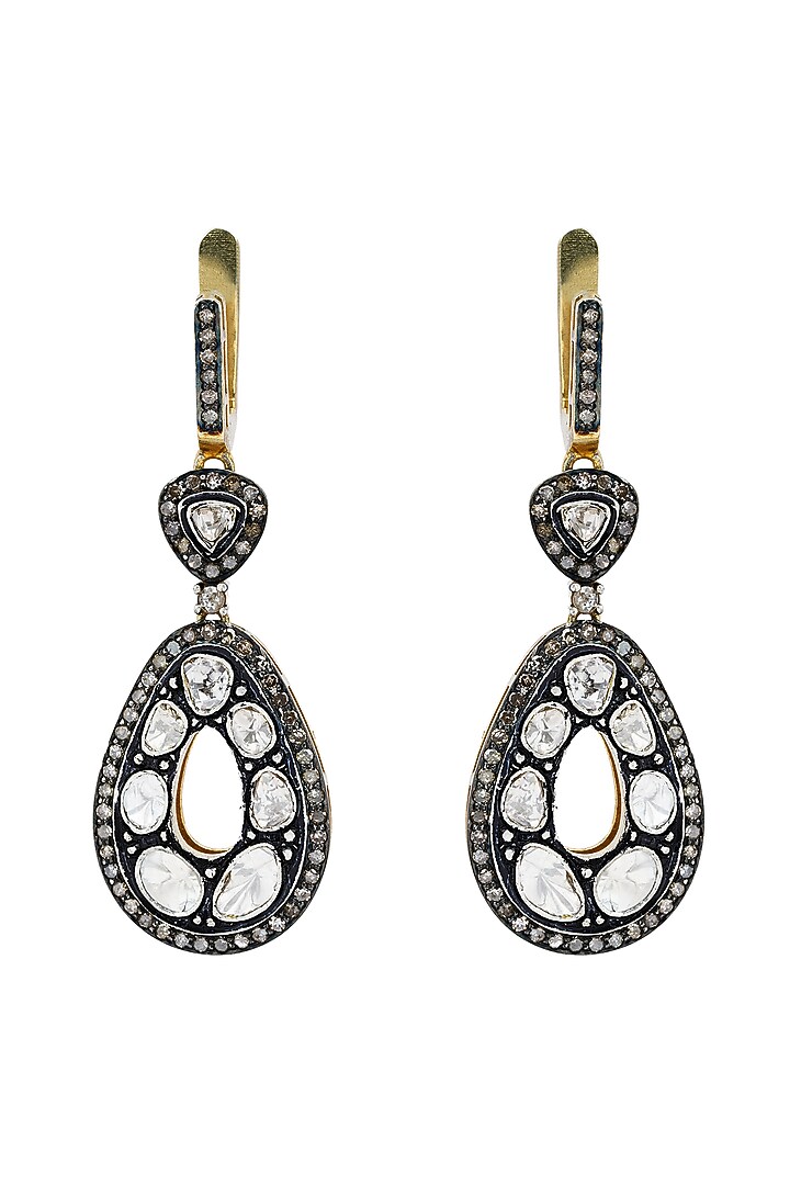 Two-Tone Finish Diamond Polki & Single-Cut Diamond Dangler Earrings In Sterling Silver by The Alchemy Studio at Pernia's Pop Up Shop