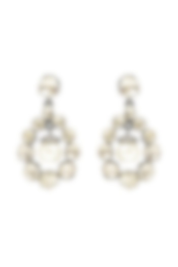 Two-Tone Finish Diamond Polki & Pearl Dangler Earrings In Sterling Silver by The Alchemy Studio at Pernia's Pop Up Shop