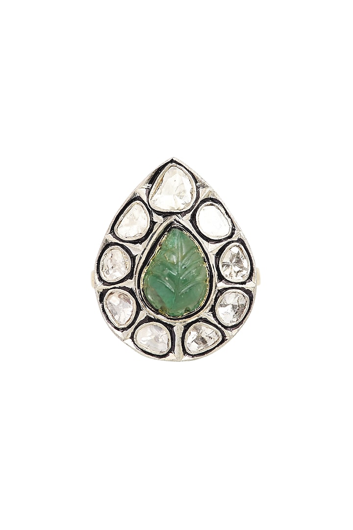 Two-Tone Finish Emerald Ring In Sterling Silver by The Alchemy Studio at Pernia's Pop Up Shop