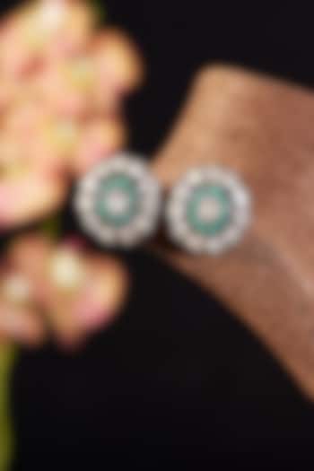 Two Tone Finish Single Cut Diamond & Emerald Stud Earrings In Sterling Silver by The Alchemy Studio