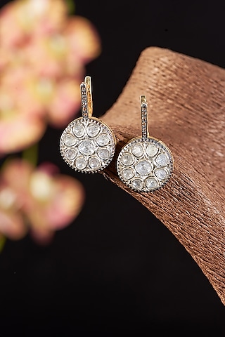 Two Tone Finish Single Cut Diamond & Polki Diamond Dangler Earrings In Sterling Silver by The Alchemy Studio