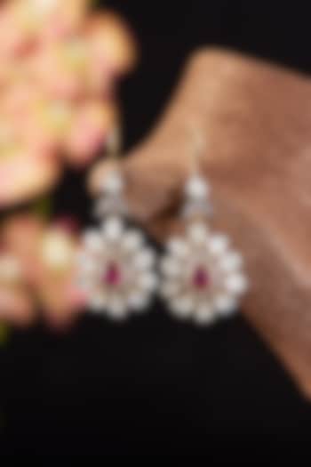 Two Tone Finish Single Cut Diamond & Ruby Dangler Earrings In Sterling Silver by The Alchemy Studio