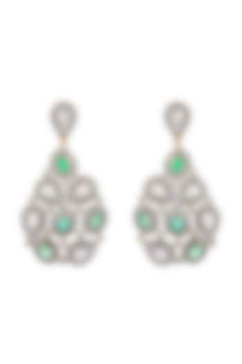 Black Rhodium Finish Emerald & Uncut Diamond Dangler Earrings In Sterling Silver by The Alchemy Studio at Pernia's Pop Up Shop