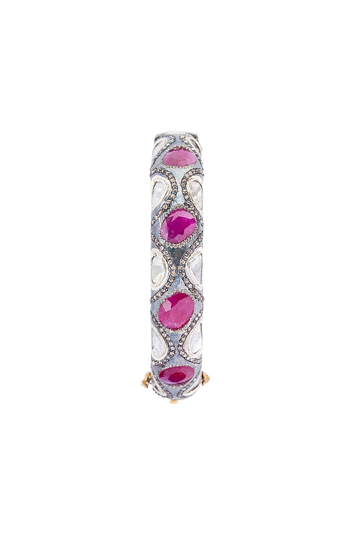 Two-Tone Finish Ruby & Uncut Diamond Bangle In Sterling Silver by The Alchemy Studio at Pernia's Pop Up Shop