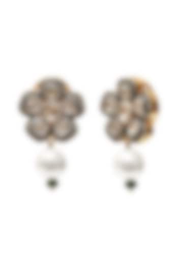 Two-Tone Finish Uncut Diamond & Pearl Dangler Earrings In Sterling Silver by The Alchemy Studio