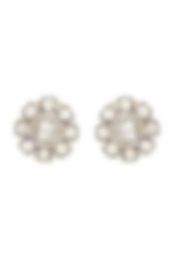 Two-Tone Finish Polki & Uncut Diamond Dangler Earrings In Sterling Silver by The Alchemy Studio