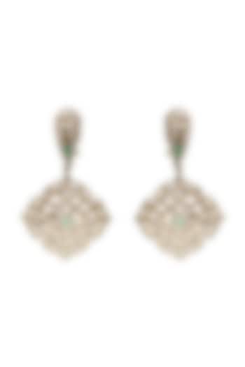 Silver Finish Emerald & Uncut Diamond Dangler Earrings In Sterling Silver by The Alchemy Studio