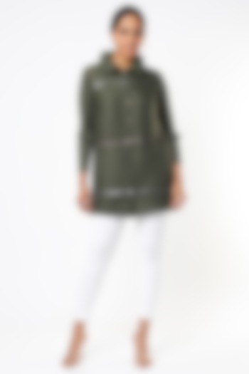 Olive Pleated Polyester Shirt by Tasuvure at Pernia's Pop Up Shop