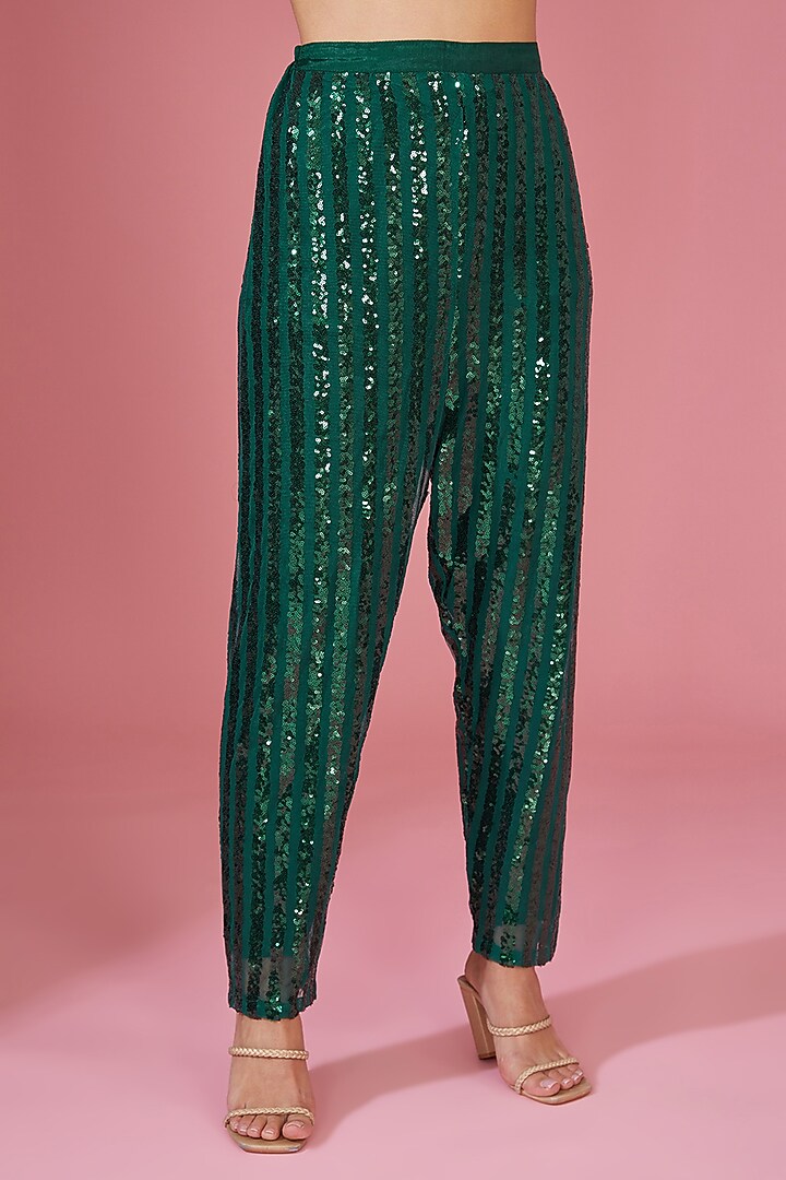 Green Pleated Polyester Bandhgala Tunic Set by Tasuvure Indes at Pernia's Pop Up Shop