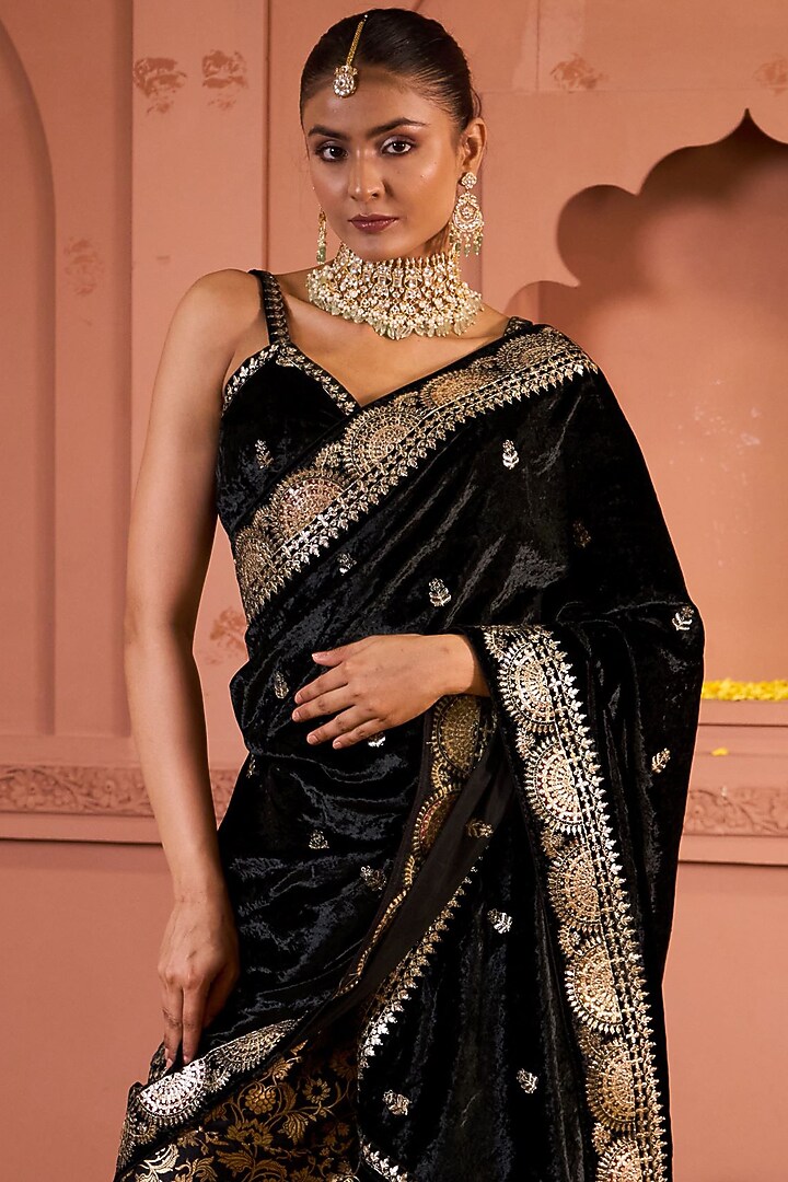 Black Brocade Party Wear Sharara Set by Tasuvure at Pernia's Pop Up Shop
