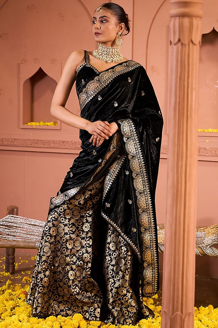Black Brocade Party Wear Sharara Set by Tasuvure at Pernia's Pop Up Shop