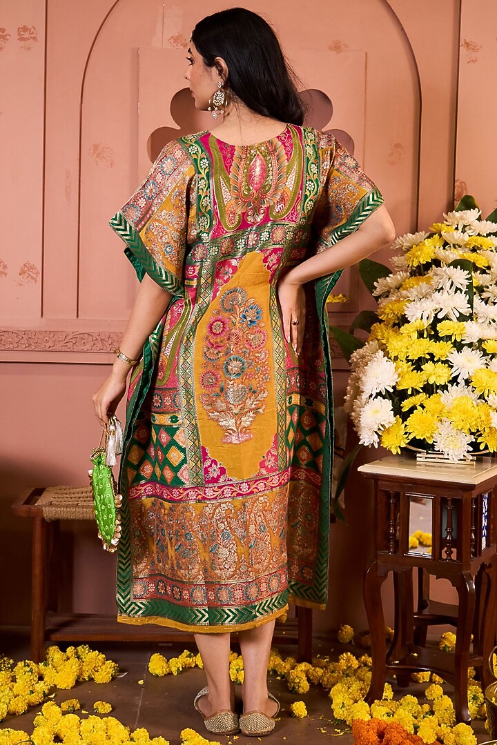 Yellow Brocade Embroidered Banarasi Kaftan by Tasuvure at Pernia's Pop Up Shop