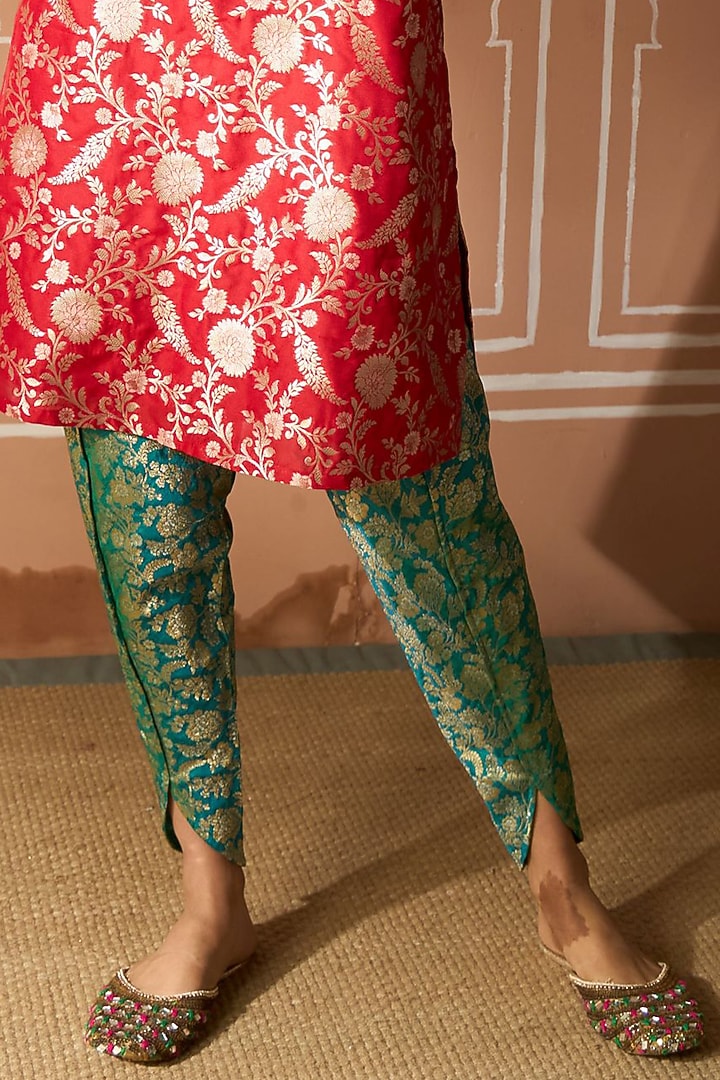 Red Brocade Silk Tunic Set by Tasuvure at Pernia's Pop Up Shop