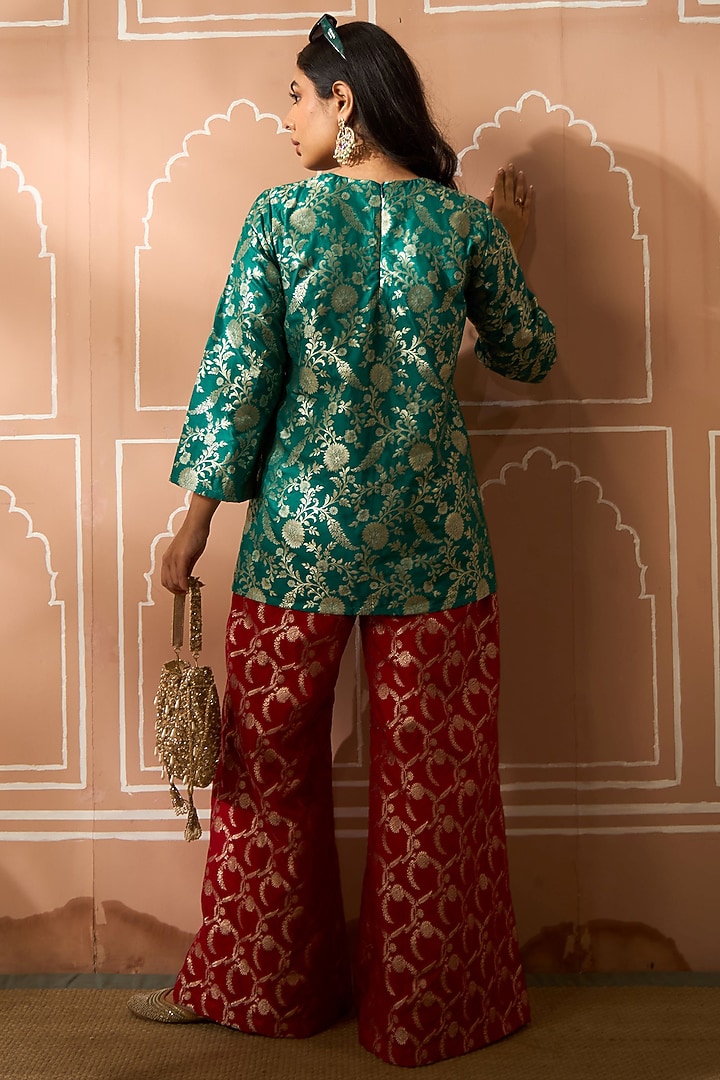 Green Brocade Silk Tunic Set by Tasuvure at Pernia's Pop Up Shop