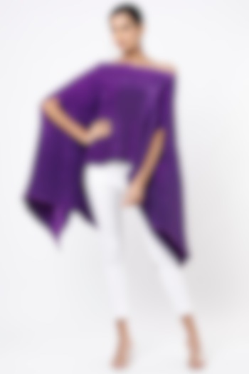 Purple Long Pleated Fabric Cape by Tasuvure