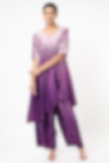 Purple Ombre Pleated Tunic Set by Tasuvure Indes