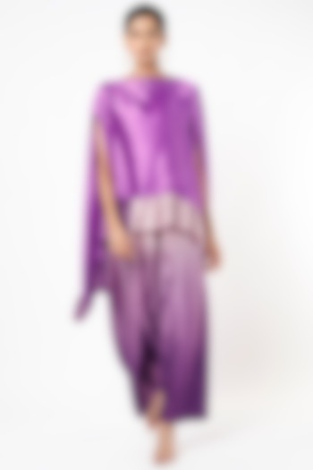 Purple Cape Set With Ruffles by Tasuvure