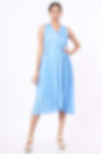 Powder Blue Pleated Midi Dress by Tasuvure