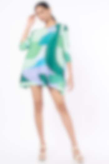 Green Printed Mini Dress by Tasuvure