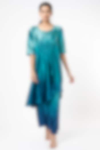 Cobalt Blue Ombre Pleated Tunic Set by Tasuvure Indes at Pernia's Pop Up Shop