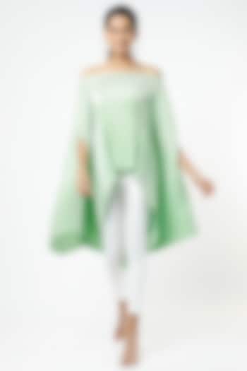 Mint Green Pleated Fabric Cape by Tasuvure