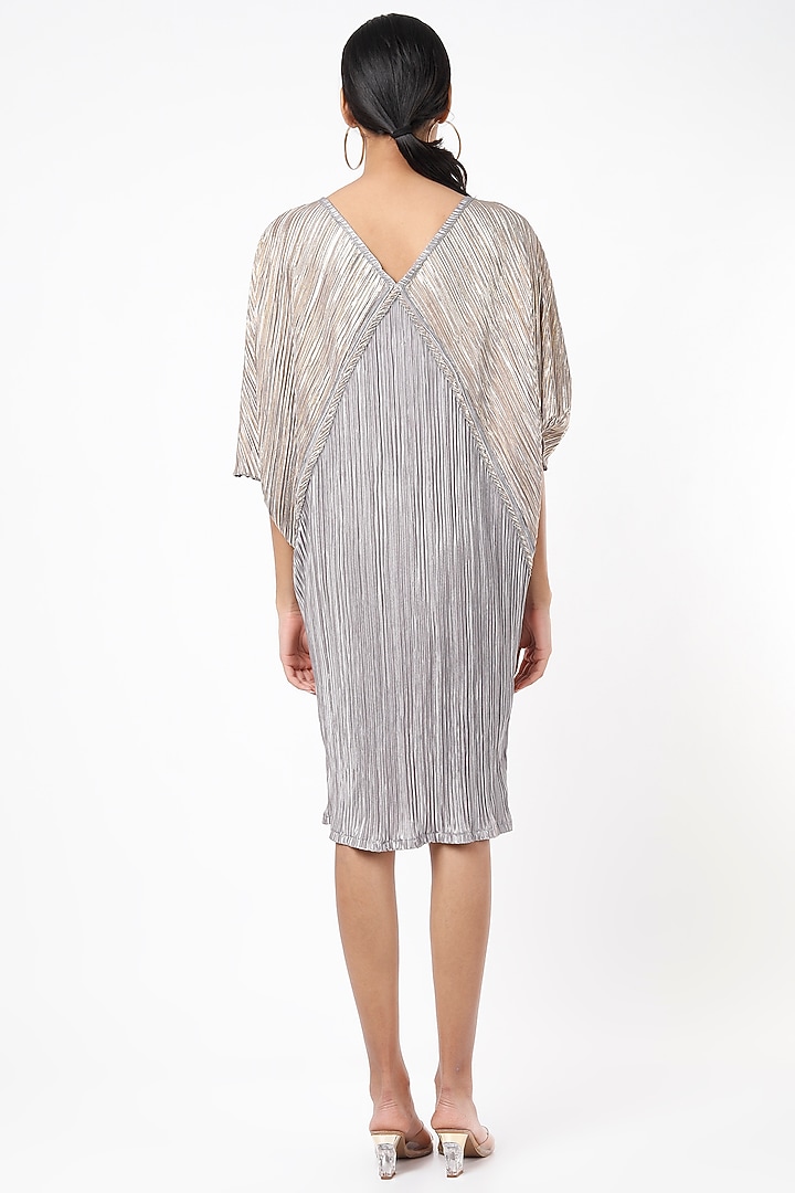 Grey & Gold Pleated Fabric Dress by Tasuvure at Pernia's Pop Up Shop