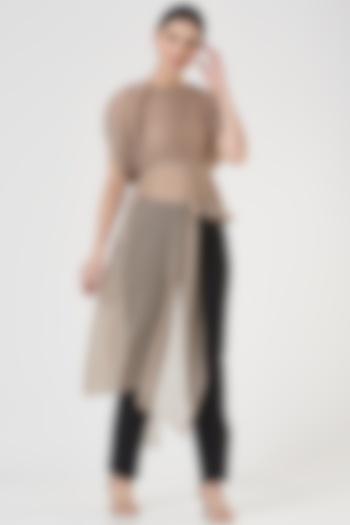 Beige Pleated Fabric Top by Tasuvure at Pernia's Pop Up Shop