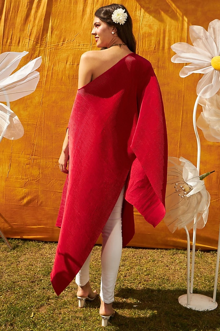 Red Polyester Cape by Tasuvure at Pernia's Pop Up Shop